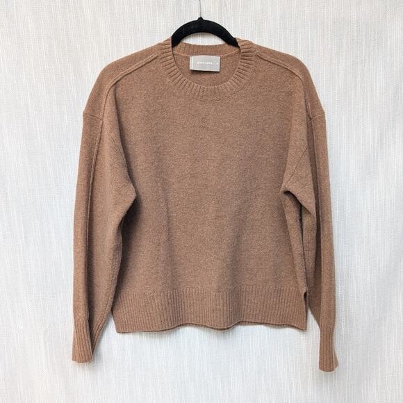 Everlane Tan Long Sleeve Classic Crew Neck Cropped Sweater, size M - Picture 1 of 8